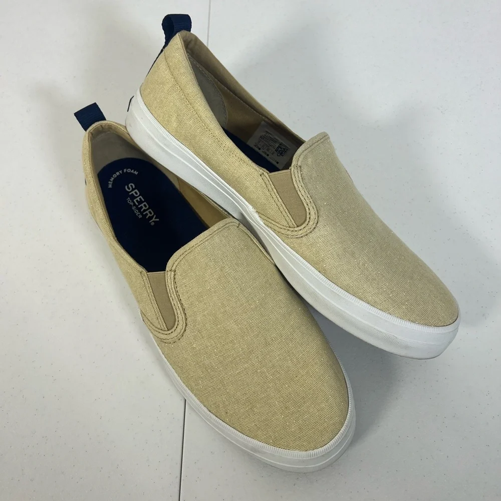 Sperry Women's Cream‎ Slip-On Sneakers Size 11 Top Sider Sparkle Linen Casual
